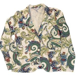 Paisley Print Jacket Woman's PM Y2K Boho Cropped Blazer Colorful Retro EUC